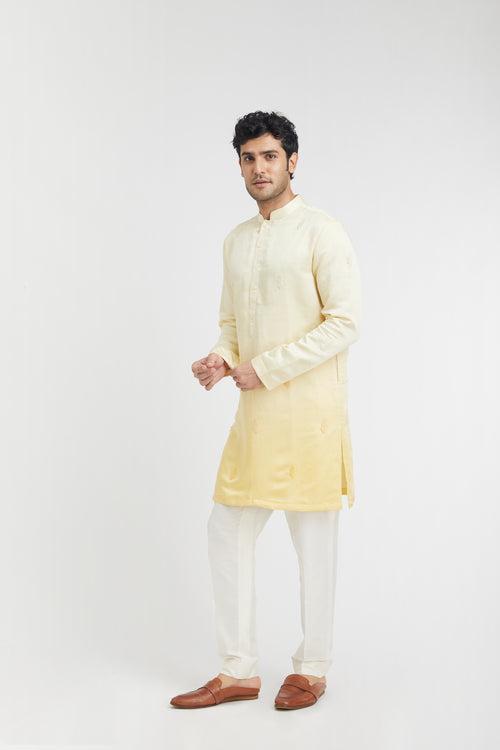 Ombre French knot Embroidered Short Kurta (yellow)