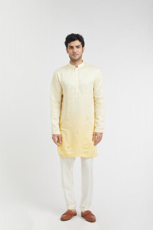 Ombre French knot Embroidered Short Kurta (yellow)