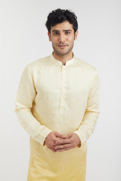 Ombre French knot Embroidered Short Kurta (yellow)