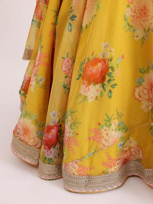 Sample Yellow Sabya Printed Lehenga Set With Top & Dupatta