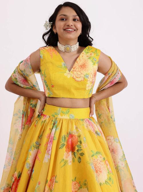 Sample Yellow Sabya Printed Lehenga Set With Top & Dupatta