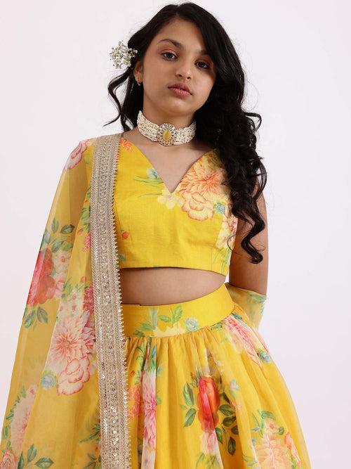 Sample Yellow Sabya Printed Lehenga Set With Top & Dupatta