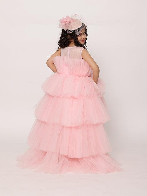 Arha Pink High- Low Gown With Hair Accessory