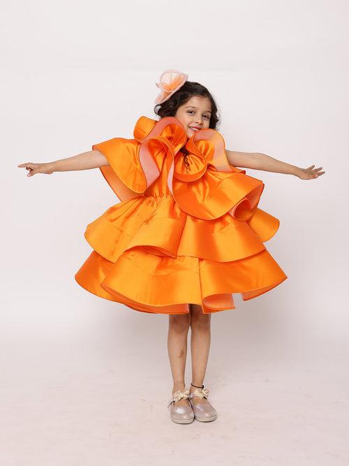 Orange One Shoulder Ruffled Dress