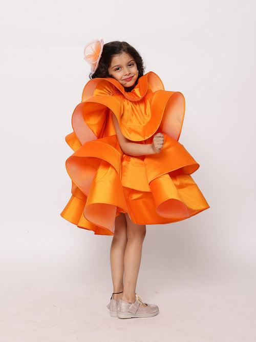 Orange One Shoulder Ruffled Dress