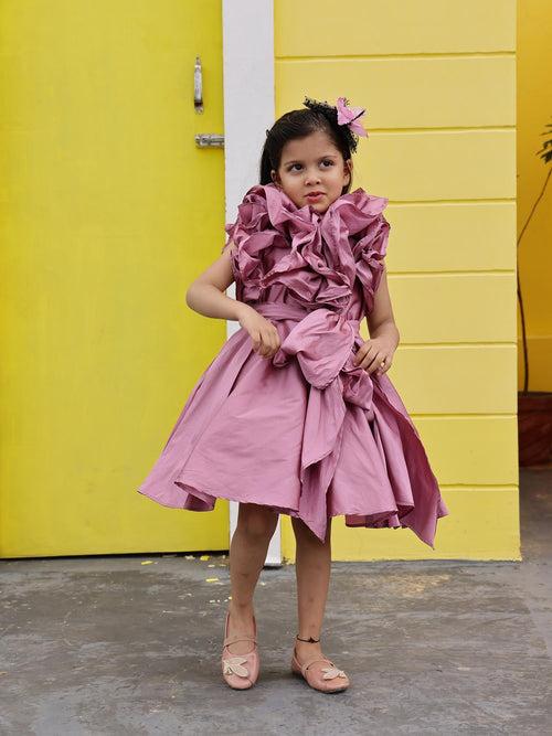 Sample Orchid Mauve Ruffled Prom Party Girl Dress