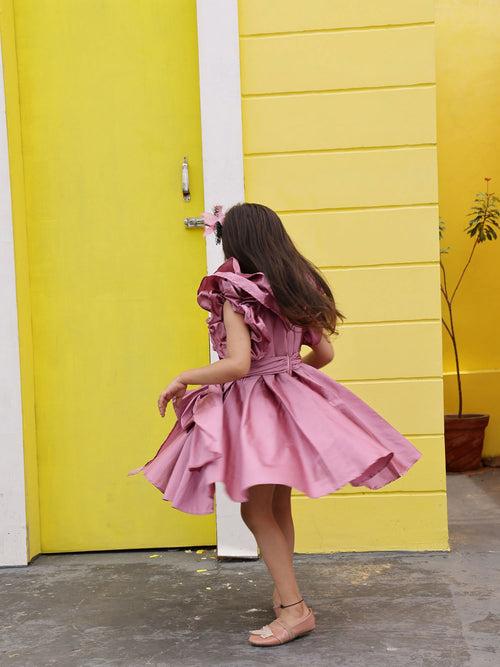 Sample Orchid Mauve Ruffled Prom Party Girl Dress