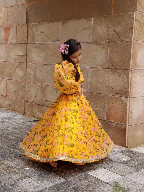 Yellow Printed Floral Lehnga Set