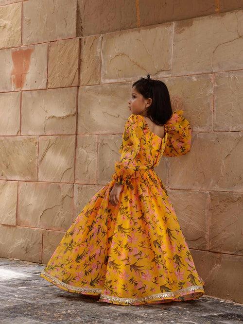 Yellow Printed Floral Lehnga Set