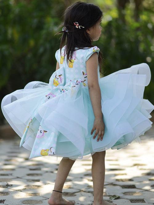 Aqua Unicorn Birthday Princess Dress With Hair Pin