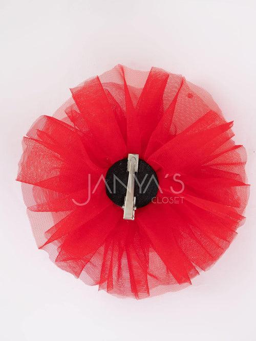 Red Net Ruffled Hair Clip