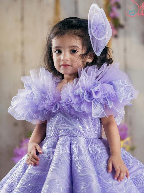 Whimsical Lavender Flower Gown With Hair Pin