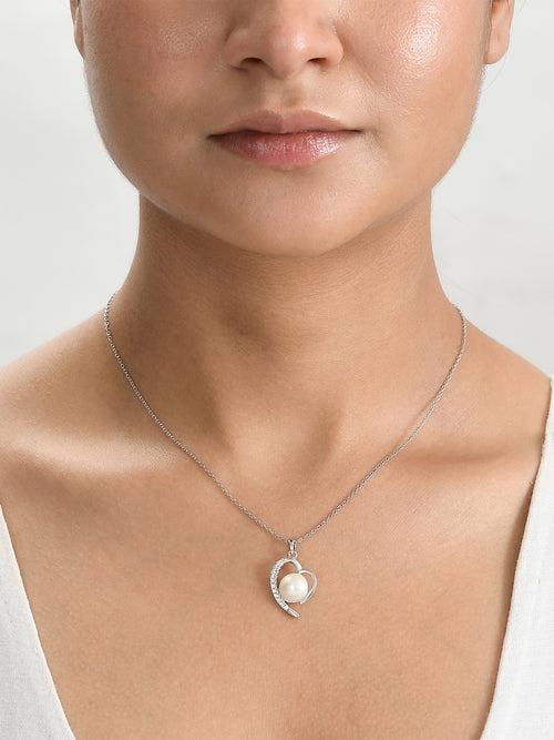 Heart Shape Real Pearl Pendant With Chain In Pure Silver