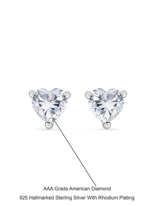 0.5 Carat American Diamond Heart Studs In 925 Silver