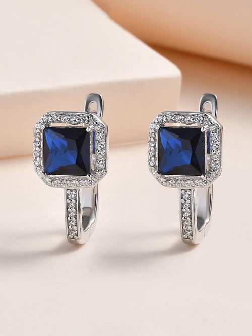 Blue Sapphire Omega Back Earrings In 925 Silver