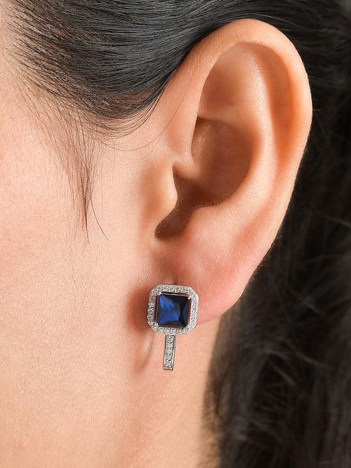 Blue Sapphire Omega Back Earrings In 925 Silver