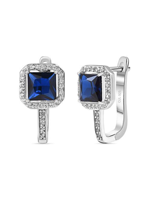 Blue Sapphire Omega Back Earrings In 925 Silver