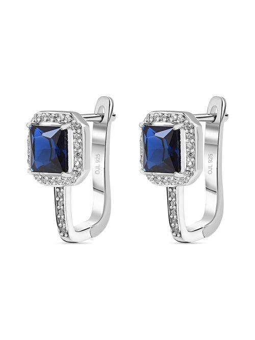 Blue Sapphire Omega Back Earrings In 925 Silver