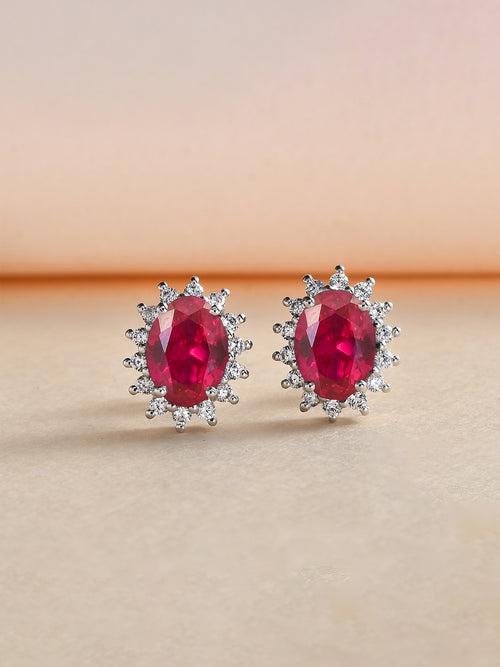 Dressy Shimmering Ruby Studs In Silver