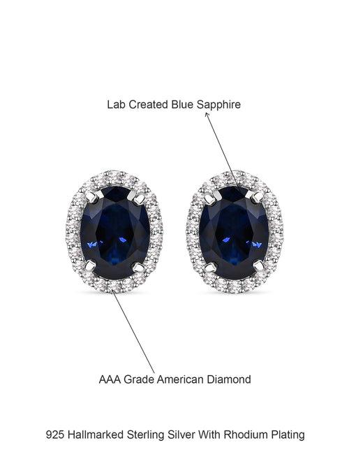 Blue Sapphire Stud 925 Silver Earrings In Oval Shape