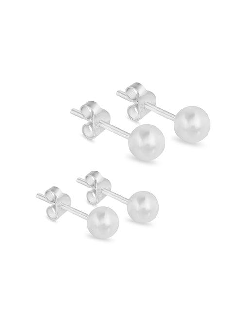 Set Of 2 Pair Ball Silver Stud Earrings 4Mm 5Mm