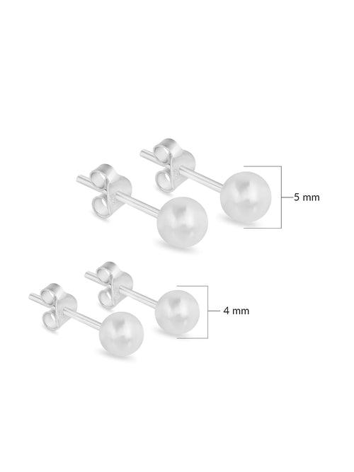Set Of 2 Pair Ball Silver Stud Earrings 4Mm 5Mm