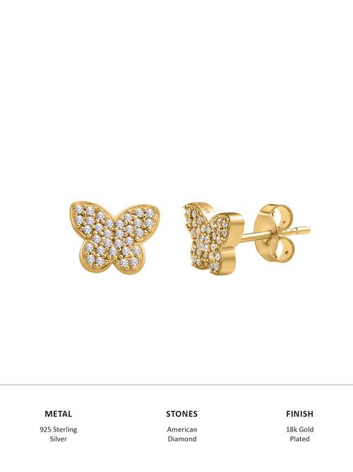 Yellow Gold Plated Silver Butterfly Diamond Look Earrings