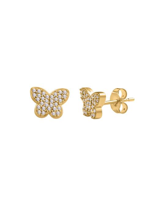 Yellow Gold Plated Silver Butterfly Diamond Look Earrings