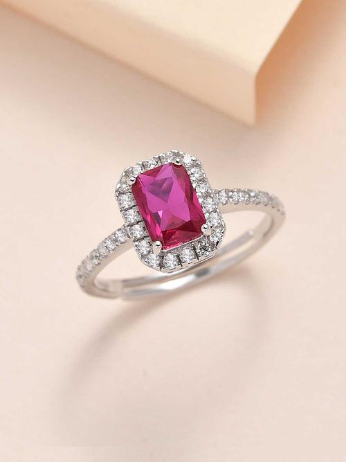Synthetic Ruby Adjustable Statement Party Silver Ring