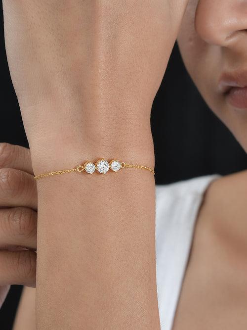 Yellow Gold Plated Diamond Look Solitaire Bracelet