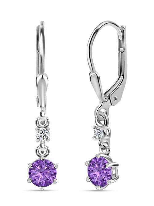 Pure 925 Silver Amethyst Dangle Earrings For Women