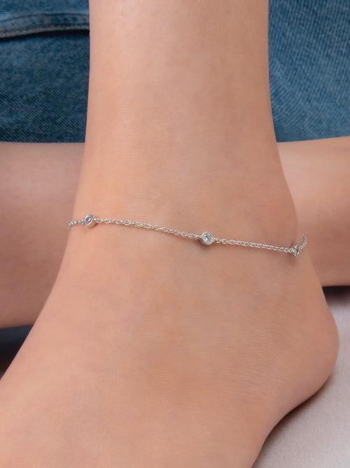 Solitaire Anklet For Women In Pure 925 Silver