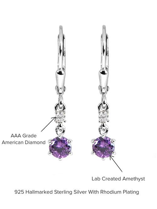 Pure 925 Silver Amethyst Dangle Earrings For Women