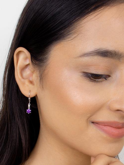 Pure 925 Silver Amethyst Dangle Earrings For Women