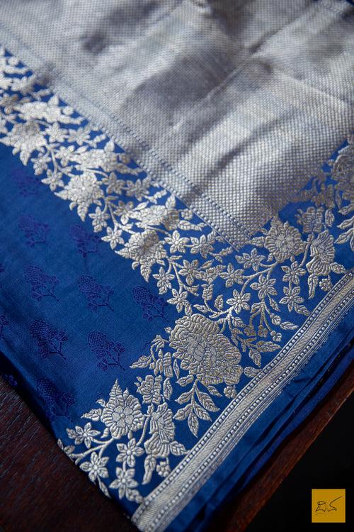 Blue Banarasi Satin Silk Handwoven Saree