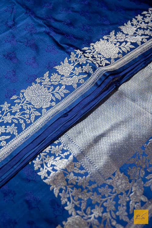 Blue Banarasi Satin Silk Handwoven Saree