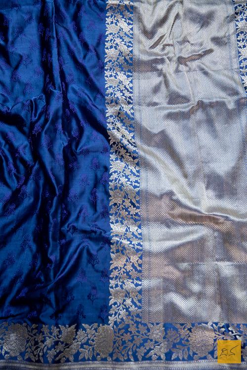 Blue Banarasi Satin Silk Handwoven Saree