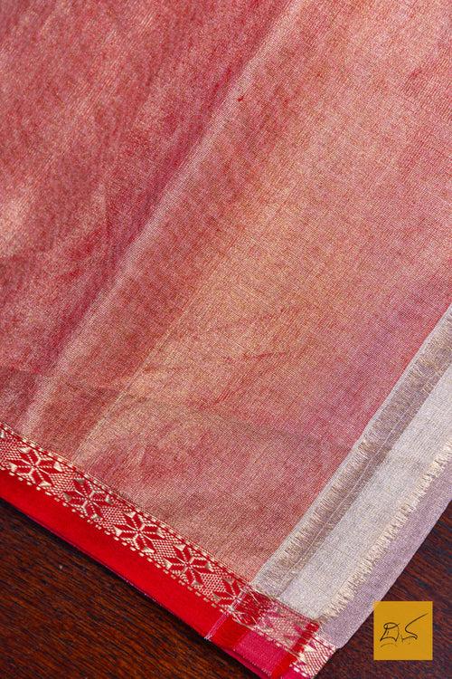 Vasudha- Pink Red Maheshwari Tissue Handwoven Saree