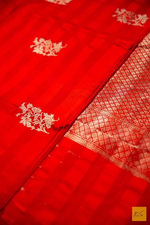 Red & Orange Banarasi Katan Silk Handwoven Saree