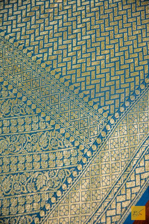 Peacock Blue Brocade Banarasi Georgette Saree