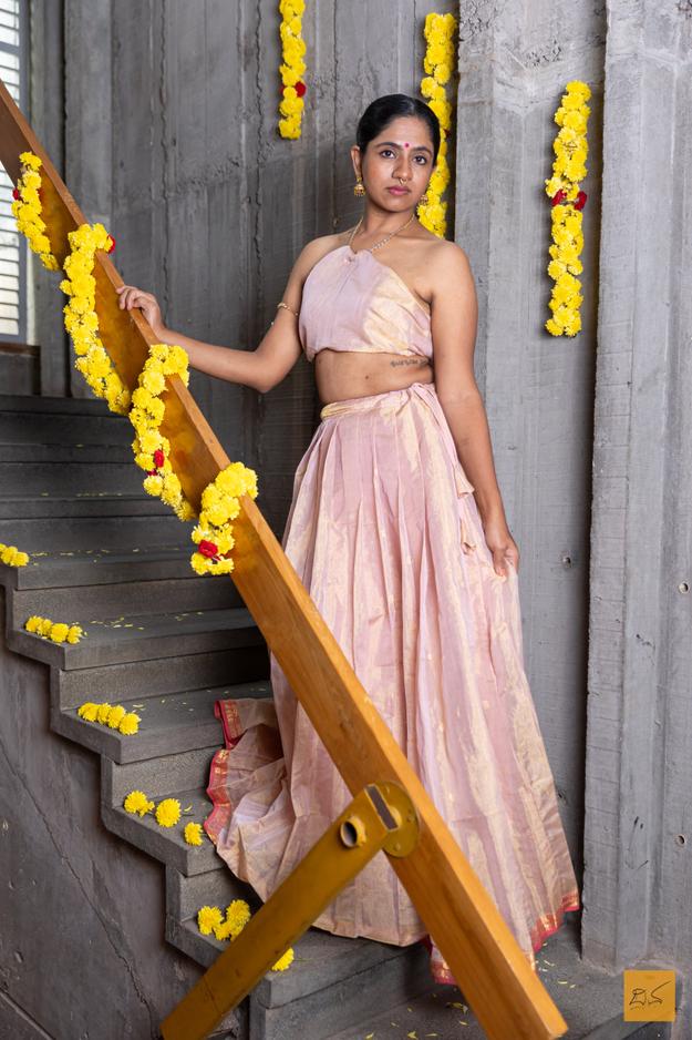 Vedasri - Peach Maheshwari Silk Cotton Lehenga