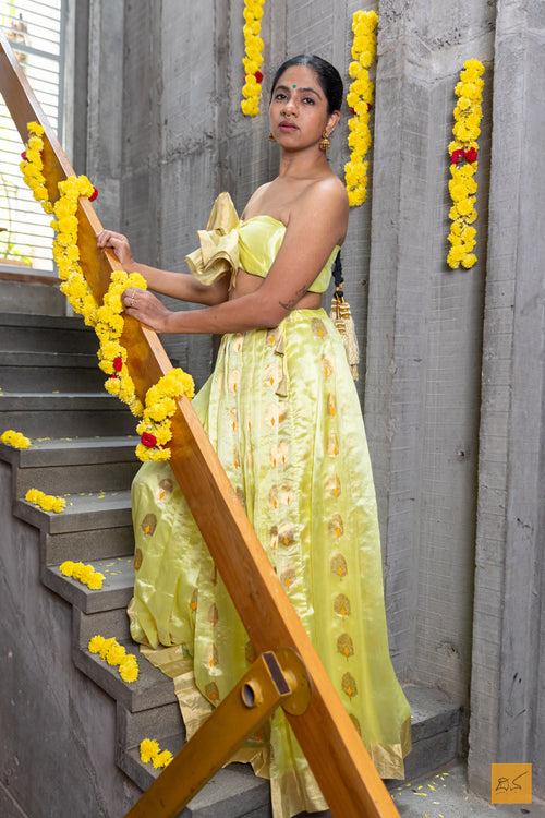 Devasri - Yellow Chanderi Pure Silk Lehenga