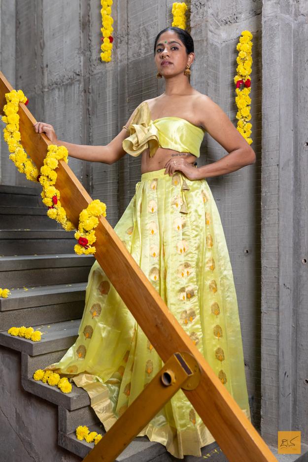 Devasri - Yellow Chanderi Pure Silk Lehenga