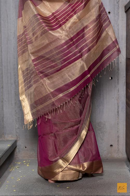 Purple & Gold Maheshwari Silk Cotton Handwoven Saree