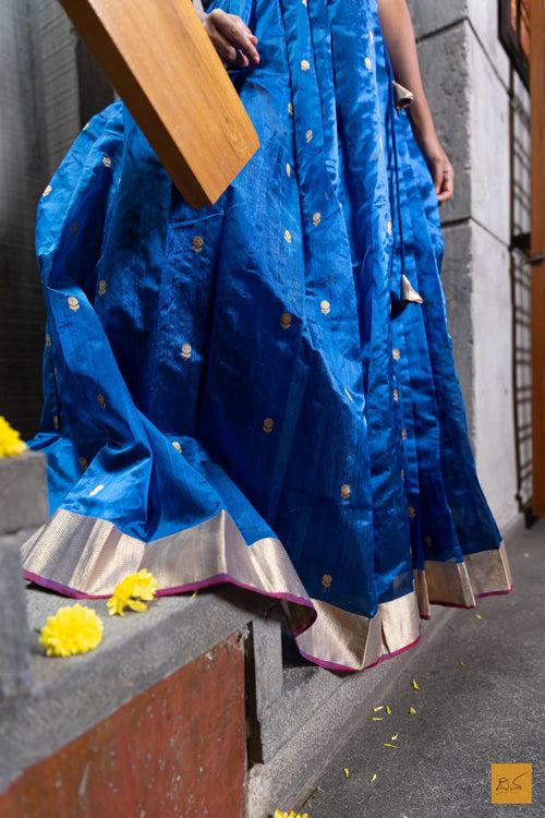 Dhanasri- Blue Chanderi Pure Silk Lehenga