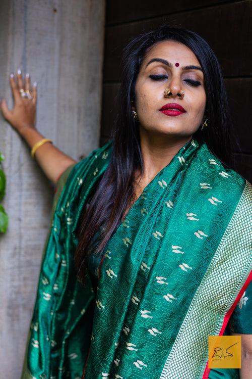 Harita- Green-Red Banarasi Katan Silk Handwoven Saree