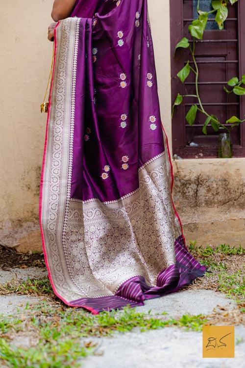 Nalini - Purple Banarasi Katan Silk Handwoven Saree