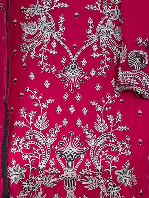 Odette Dark Pink Georgette Embroidered Semi Stitched Salwar Suit For Women