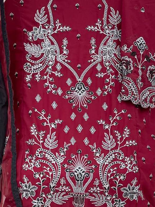 Odette Maroon Georgette Embroidered Semi Stitched Salwar Suit For Women