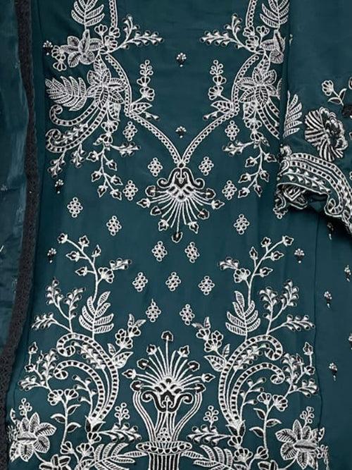 Odette Dark Green Georgette Embroidered Semi Stitched Salwar Suit For Women